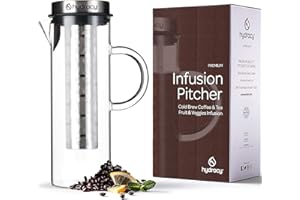 HYDRACY Cold Brew Coffee Maker - Large Glass Infusion Pitcher 1.6 Quarts 52oz - Iced Coffee & Iced Tea Pitcher with Stainless Steel Lid & Fruit Infusion Tube - Perfect for Home or Office