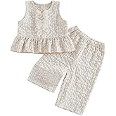 Thorn Tree Girls Summer Outfits Ruffle Sleeve Button Up Dress Tops Plaid Linen Pants Spring Toddler Girl Clothes