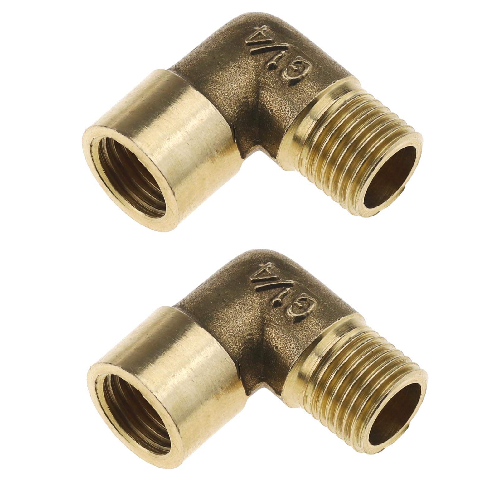 YINETTECH 2Pcs Air Line Right Angle Connector, 1/4 BSP Male to Female, for Air Water Oil Pipe Hydraulic Compressors - Brass
