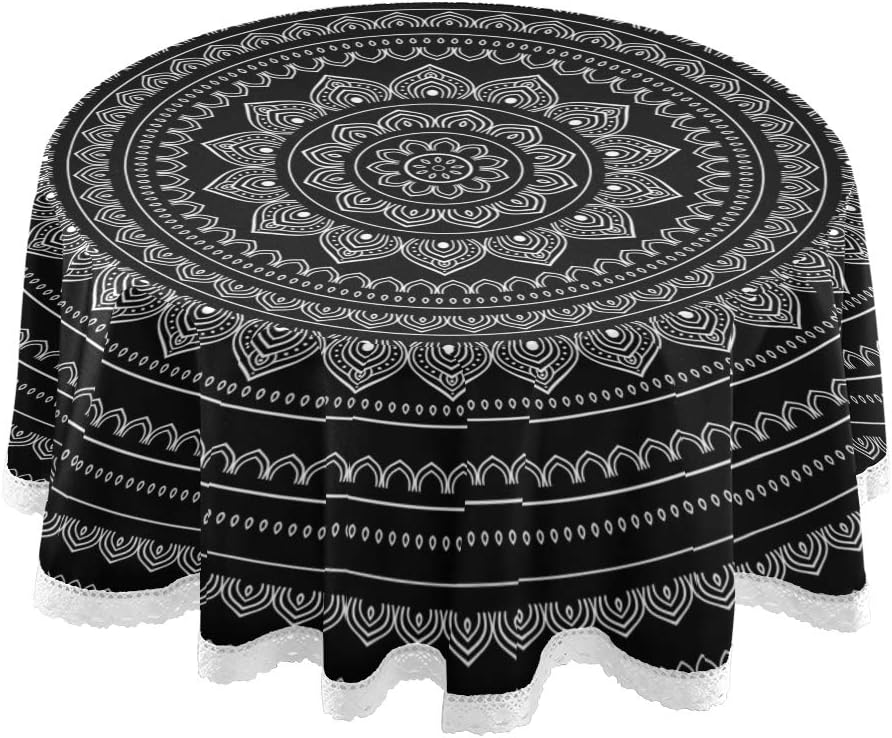 Mnsruu Runde Tischdecke mit Mandala-Motiv, 152,4 cm, Schwarz: Amazon.de