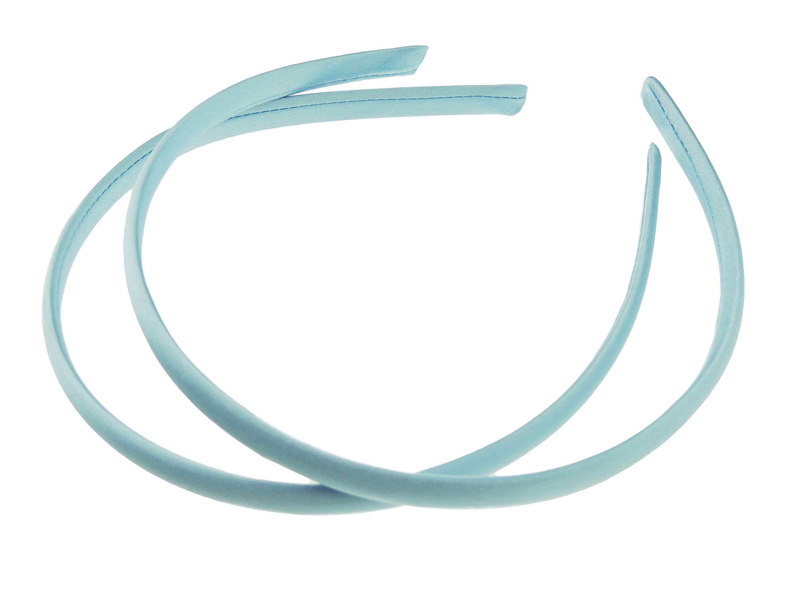Pair of 2 Slim Thin 1cm Satin Covered Teens Girls Bridesmaid Basic Party Satin Plain DIY Alice Headband Hairband Head Hair Band Kids School Uniform (Baby Blue, One Size)