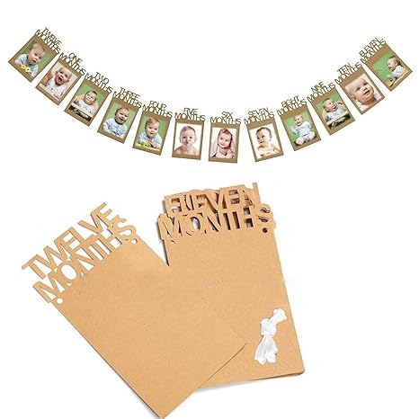 JZK 12 Monate Neugeborene Baby Handabdruck Fußabdruck Postkarten Foto Bilder Bunting Banner Girlande, Geschenk Dekoration zum