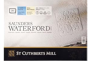 SAUNDERS WATER FORD SERIES St. Cuthberts Mill Saunders Waterford Watercolor Paper Block - 14x10-inch White 100% Cotton Watercolor Paper - 20 Sheets of 140lb Cold Press Watercolor Paper for Gouache Ink Acrylic Charcoal and More