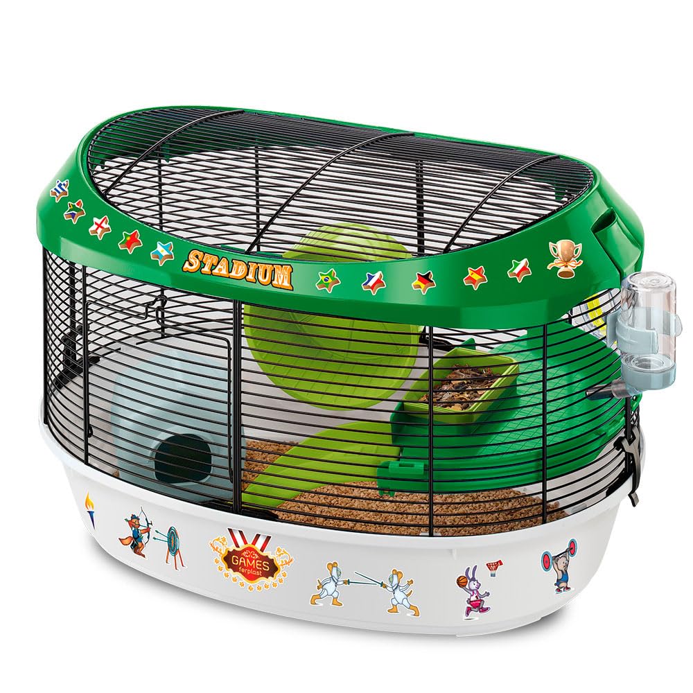 Ferplast STADIUM Themed Hamster Cage - Stadium Multi-Level Design for Kids, Transparent Panoramic View - Includes Exercise Wheel, Easy Clean, 49.5x34xh33 cm