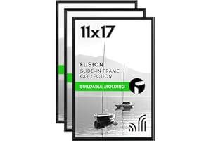 Americanflat 11x17 Picture Frame with Polished Front Cover - Set of 3 - Slide-In Photo Frame with Buildable Molding - Fusion 