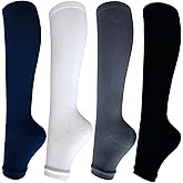 Open Toe Compression Socks for Women Men 15-20 mmHg 4 Pairs Toeless Footless Socks Compression