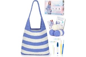 Katech Crochet Kit with Crochet Yarn, Striped Tote Bag Crochet Set Includes Crochet Hooks, Complete Crochet Step-by-Step Guid