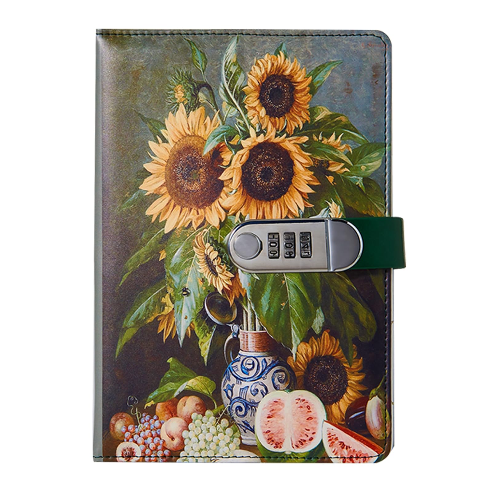 NectaRoy Vintage Notebook with Lock, A5 Lockable Diary(Oil Painting Flowers Style), Retro Travel Journal, Secret Girl Notebook, Daily Notepad for Office School Supplies Student Stationery