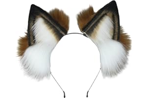 Kidukso Fox Ears Headwear Simulation Animal Fur Fox Ears Headdress Dress Up Cosplay Party Anime Comic Con Prop Headwear