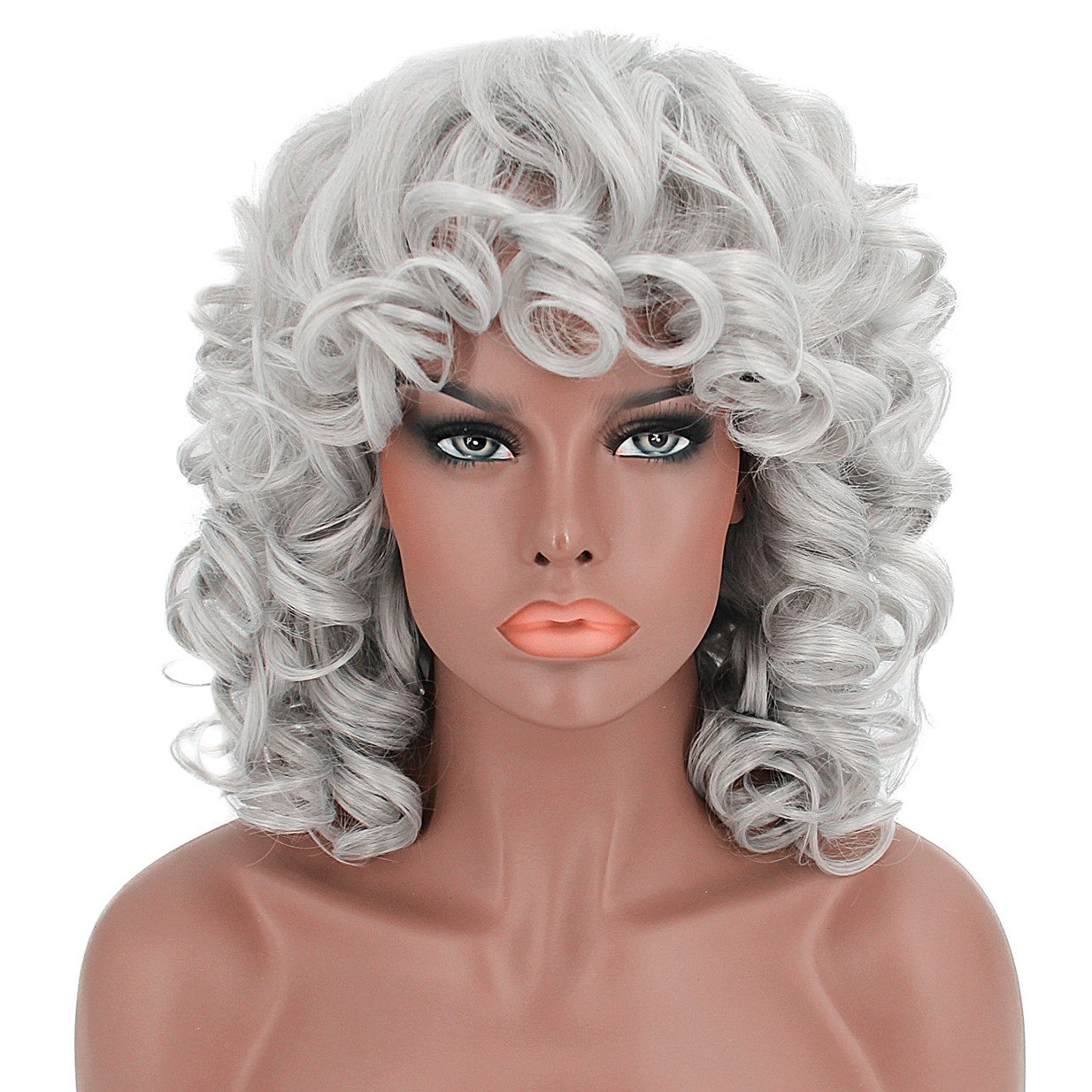 Elim Short Curly Hair Wigs For Black Women Fluffy Wavy Silver