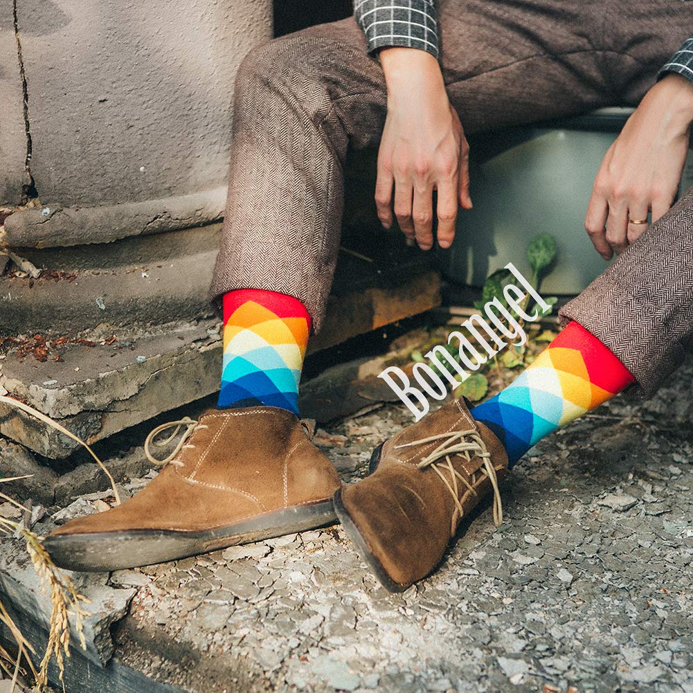 Bonangel Men\'s Fun Dress Socks - 10 Pairs Colorful Funny Novelty Crazy Crew Socks Packs with Cute Argyle Pattern (10 pairs-Mix 6)