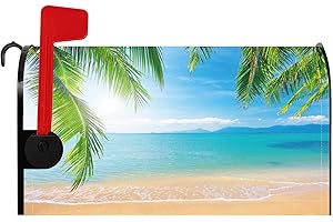 Baocicco Beach Coconut Tree Leaves Mailbox Cover Blue Sky White Clouds Sea Water Magnetic Mailbox Covers Standard Size 21x18 Inch Tropical Natural Landscape Mail Box Cover for Summer Outdoor Decor
