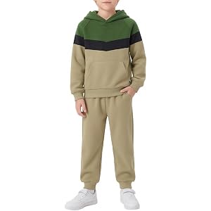 Coco&RARA Boy Hooded Clothes Color Blocked Sweatshirt + Pants Outfits 2 Pcs | Kangaroo Pocket Sweatshirt, Elastic Waist Pants