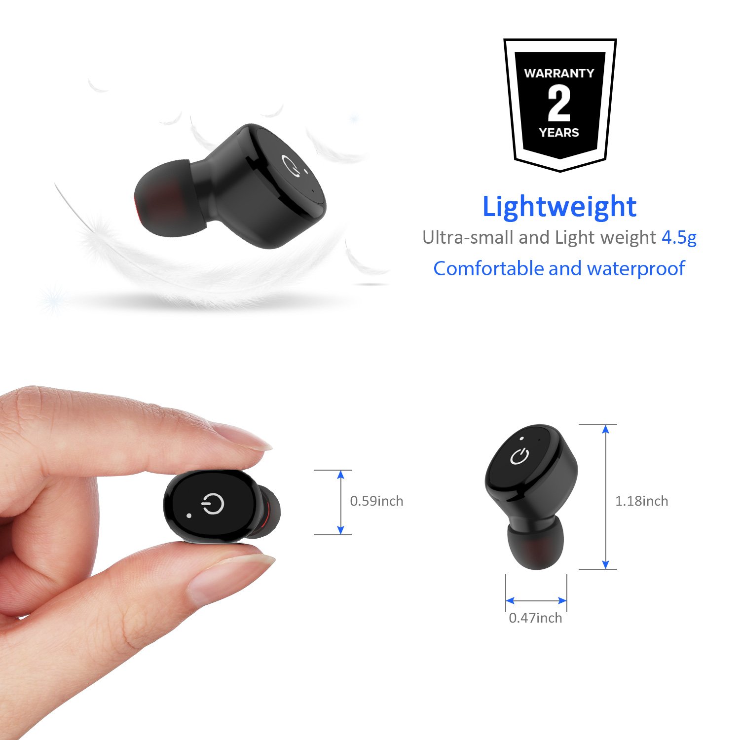 Wireless Single Bluetooth Earbud, W-LANDAY Bluetooth Earphone Microphone Noise Cancelling Car Headphone and Waterproof for Sport with 6 Hour Playtime for iPhone Samsung Android