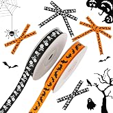 2 Rolls Halloween Ribbons for Crafts 3/8 Inch 20 Yards | Black Skull Bat Ribbon Gift Wrapping DIY Craft Accessory Home Decor