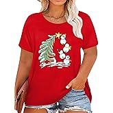 QAUN Plus Size Christmas Shirt Women: Snowman Graphic Shirts Merry Christmas Tshirt Xmas Gift Tops