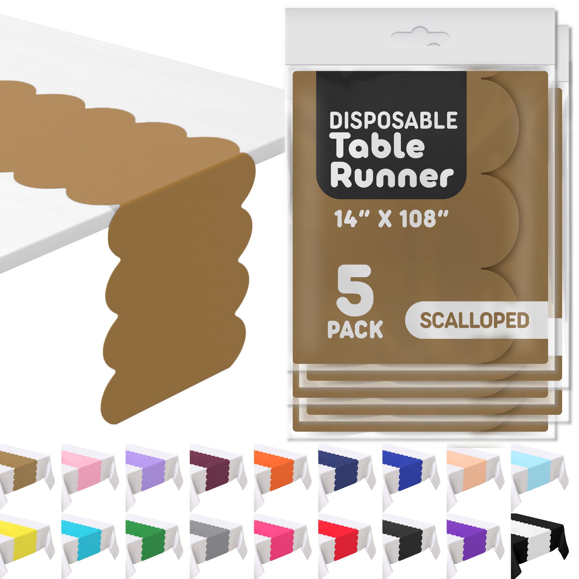Gold Plastic Disposable Table Runner. 5 Pack 14 x