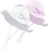Cooraby 2 Pack Baby Girl Sun Hat with UPF 50+ Breathable Adjustable Beach Hat with Wide Brim Bucket Hat in Seersucker