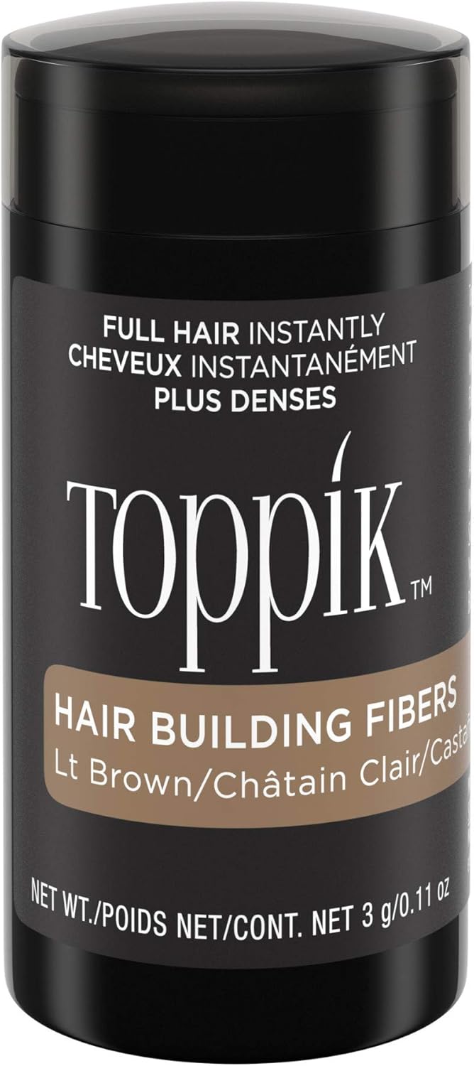 Toppik Hair Building Fibres Powder, Light Brown, 3g Bottle, for A Thicker-looking Hairline, Crown and Beard