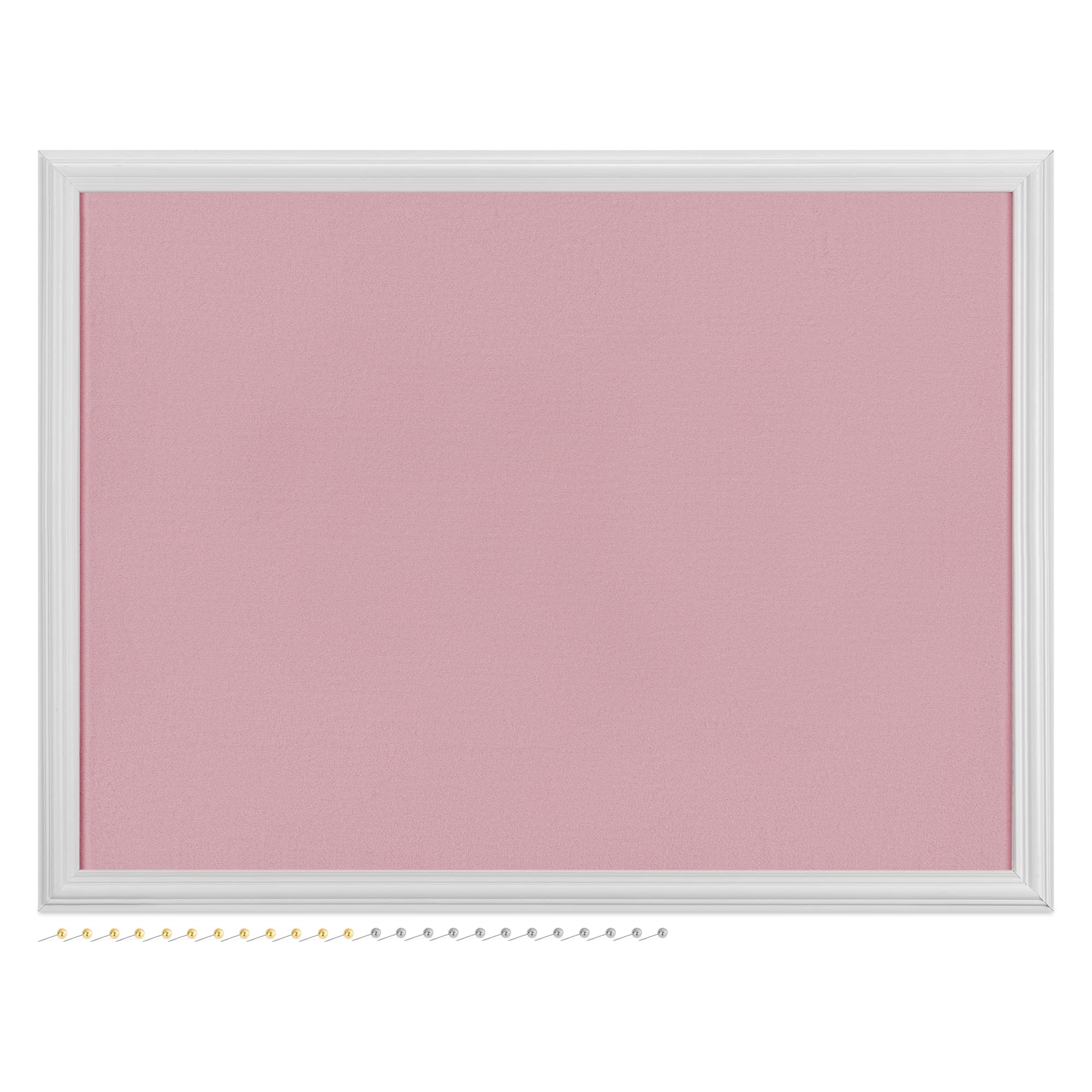 Navaris Framed Fabric Bulletin Board - 60 x 45cm - Memo Notice Pin Board for Wall - Plush Jewellery Organiser Pinboard - Pink Fabric & White Frame
