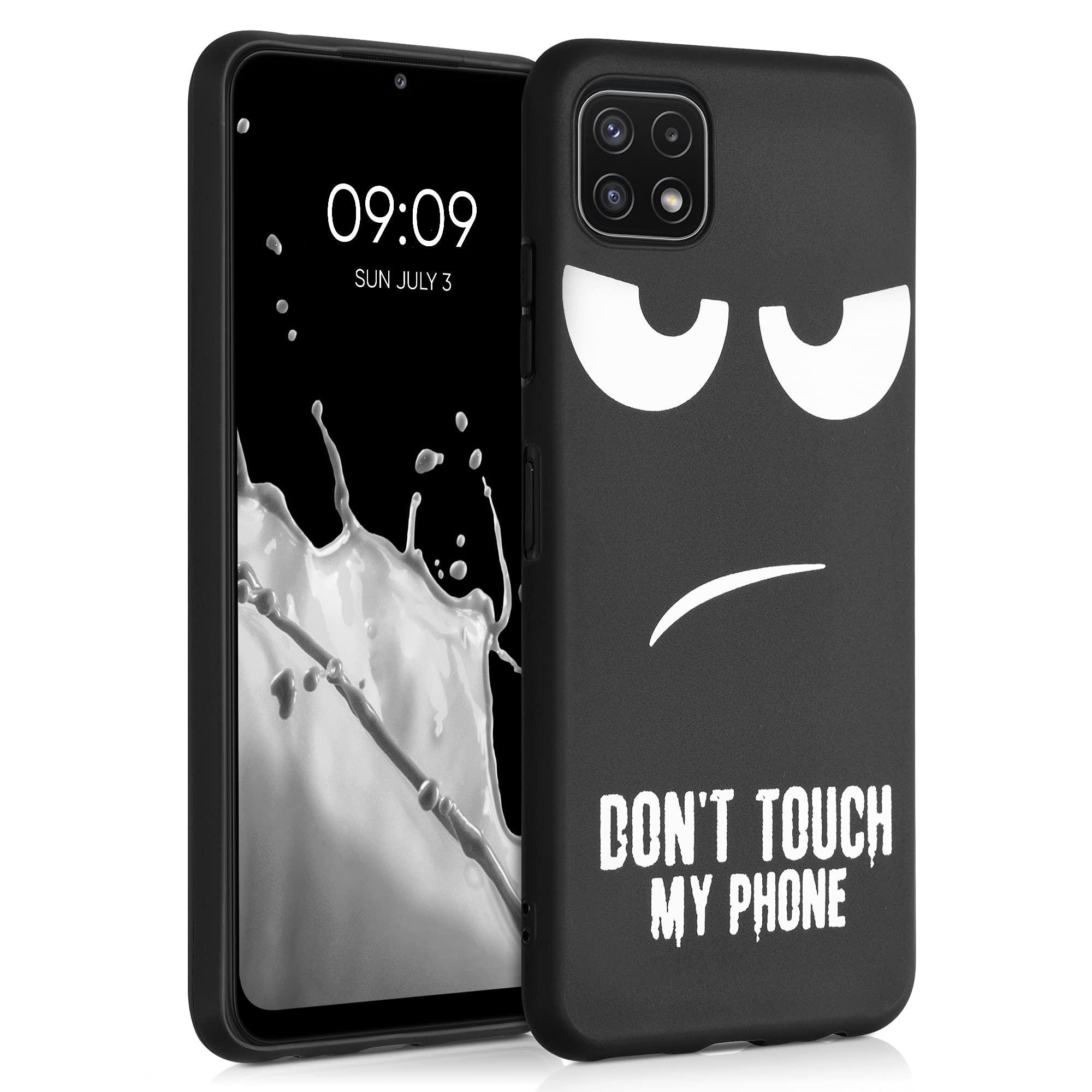 kwmobile TPU Silicone Case Compatible with Samsung Galaxy A22 5G - Case Soft Cover - Don't Touch My Phone White/Black