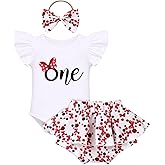 FYMNSI Baby Girls Mouse 1st Birthday Outfit Sunflower Peach ONE Romper + Tutu Shorts + Headband for Cake Smash Photo Props