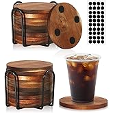 20 Pcs Wood Coasters with Holder, Wooden Coasters for Drinks Absorbent, Drink Coasters for Coffee Table, Modern Home Decor, Coaster Set for Table Protection, Office, Bar