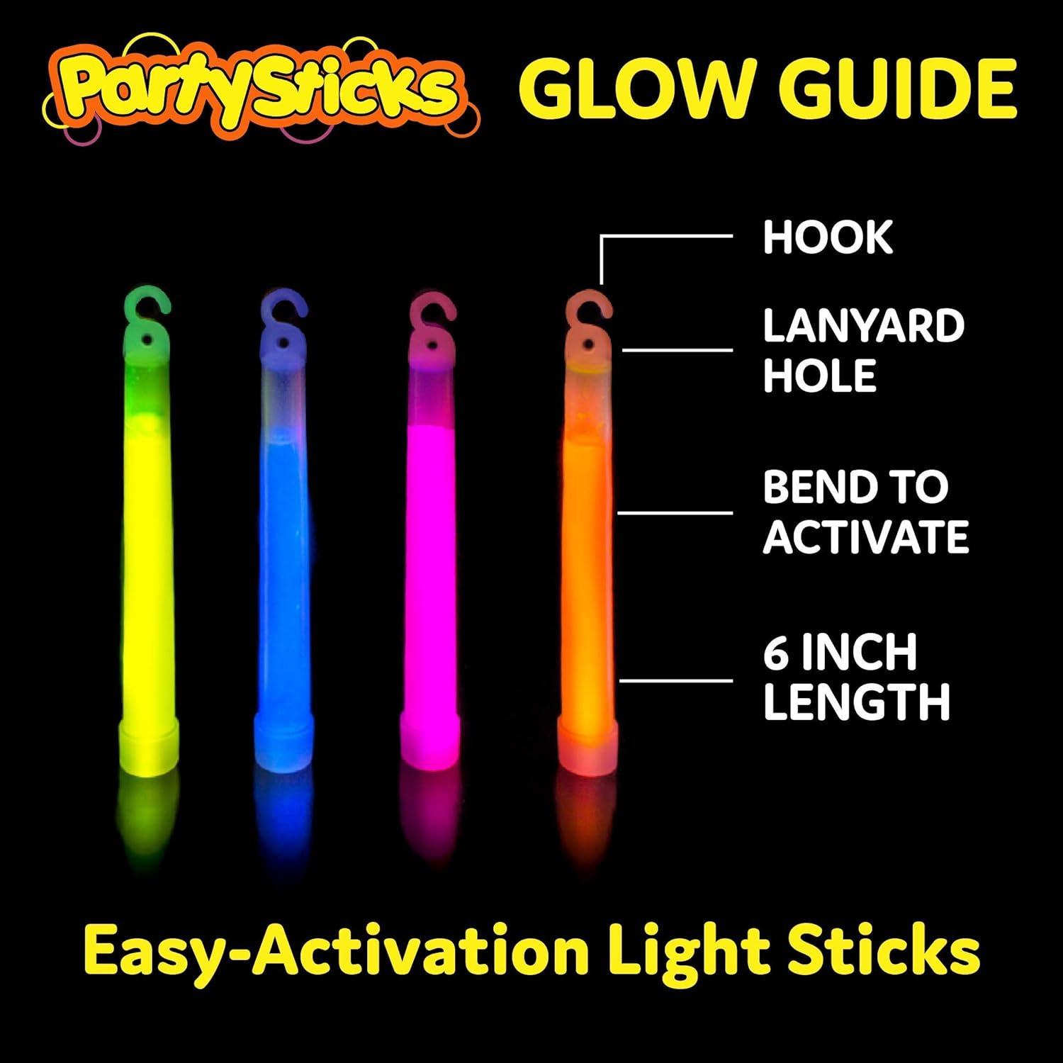 PartySticks Glow Sticks Bulk 25Pc Party Pack - 6 Inch Glow in the Dark Sticks Party Favors, Glow Necklaces Party Supplies and Halloween Decorations: Toys & Games