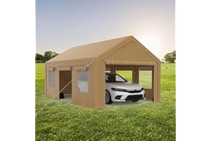 HIPICUTE 13x20FT Portable Garage, 13'x20' Carport Heavy Duty, Galvanized Frame & 180 g PE Waterproof Canopy, with 2 Doors, and 4 Windows, for Pickup Truck, and Boat