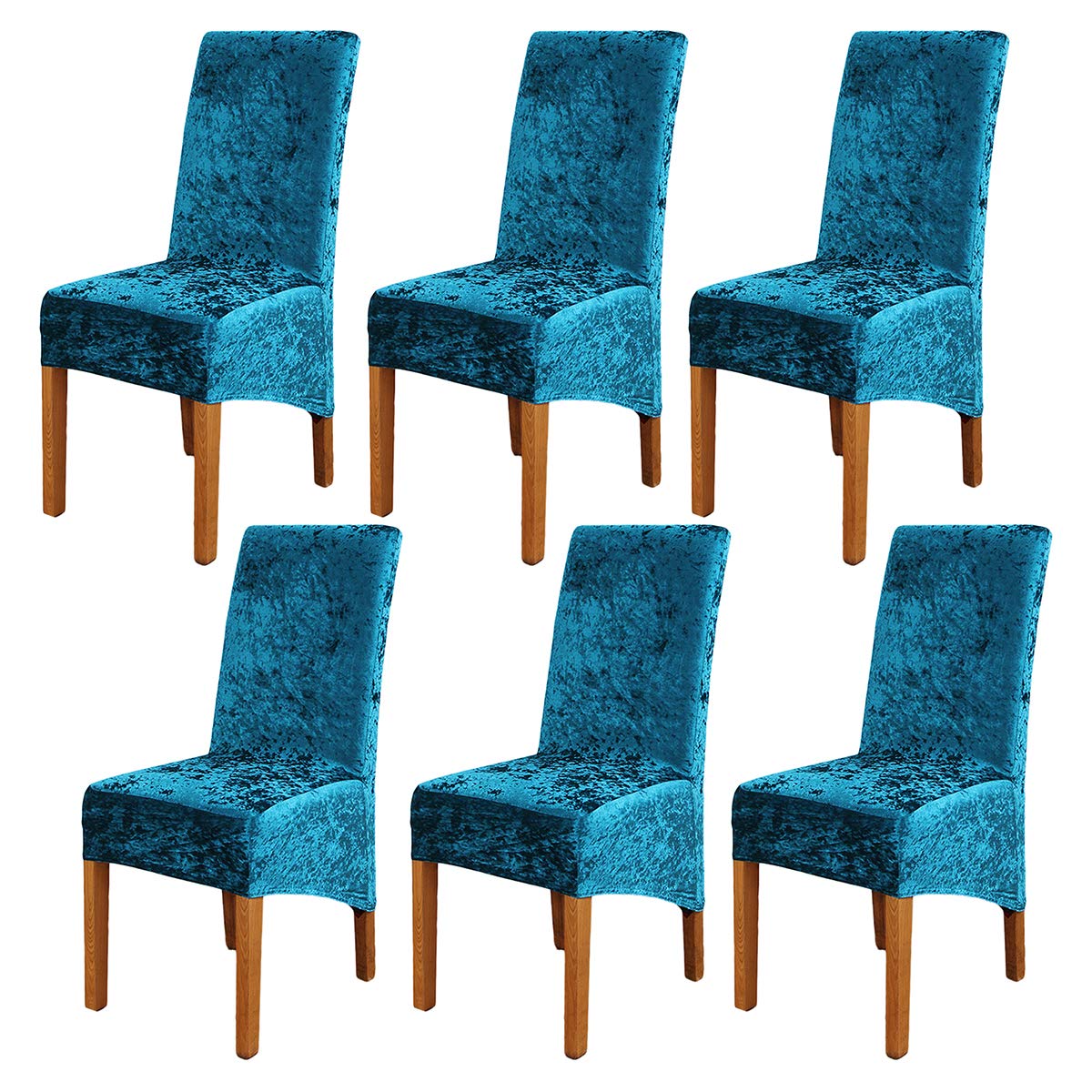 LiveGo Crushed Velvet Large Size Dining Chair Covers Set of 6,Dining Room Chair Slipcovers,Stretch Elastic Removable Washable High Back Chair Covers for Dining Room,Hotel,Kitchen,Home(Teal,Pack of 6)