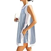 Seetaa Women's Summer 2 Piece Outfits Sleeveless Spilt Hem Knit Sweater Top Sets Lounge Set Tracksuit With Pockets