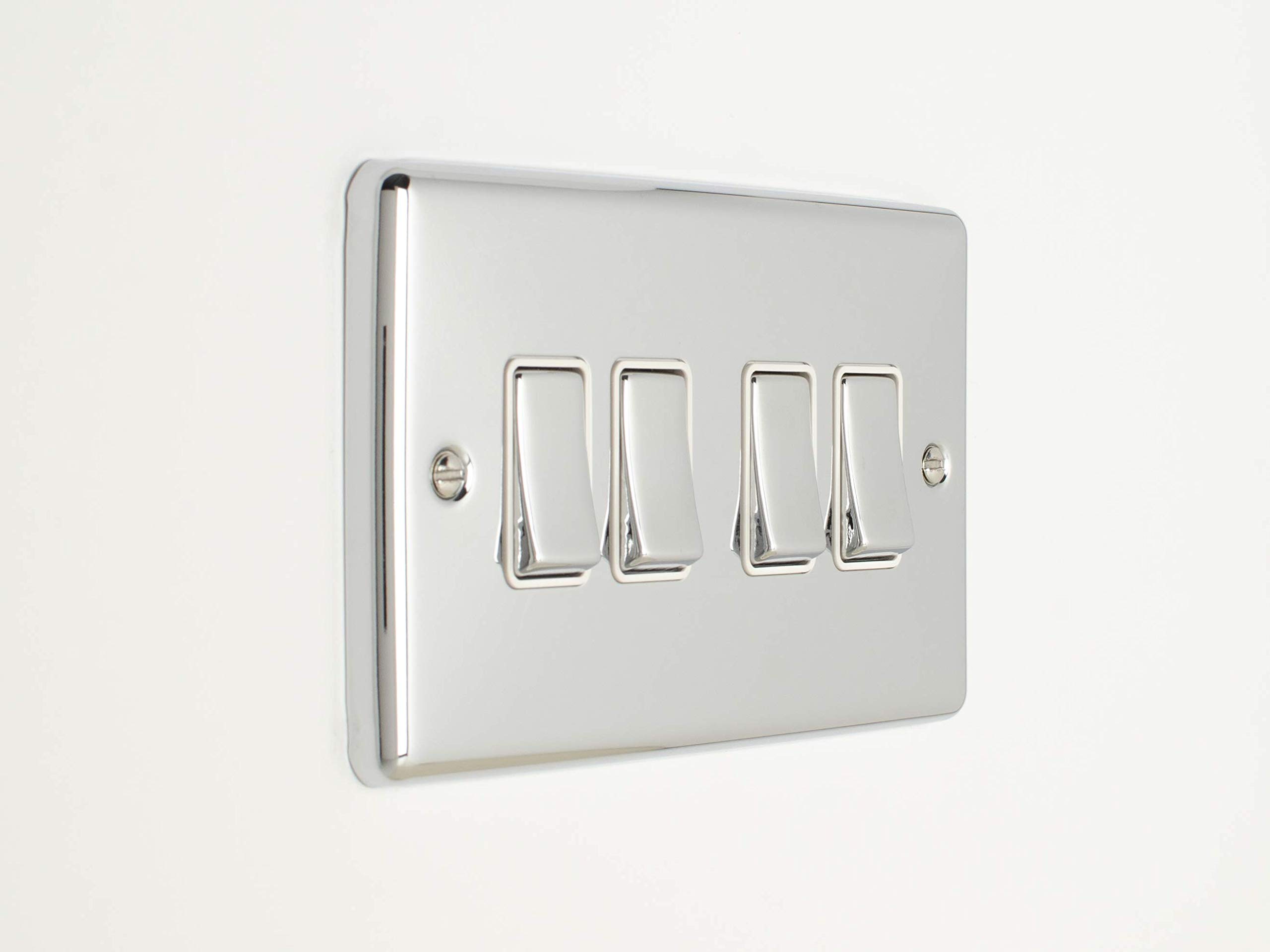 Enhance Decorative 4 Gang Switch Polished Chrome Finish With White Trim