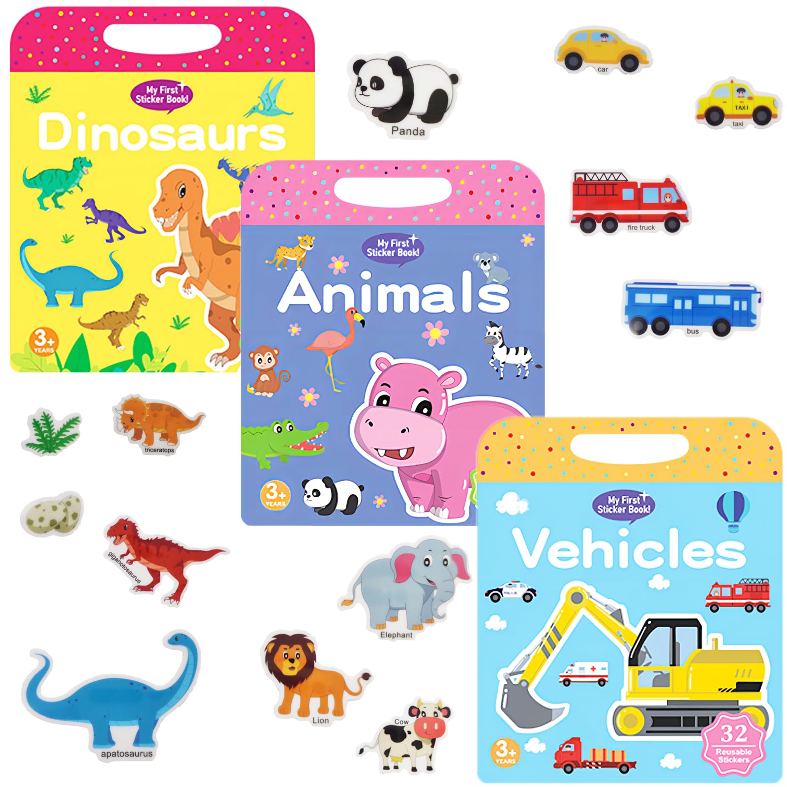 Photo 1 of Misurel Reusable Sticker Book for Kids, Busy Book for Toddlers 1-3, Toddler Travel Toys, Jelly Quiet Book 6 Themes Preschool Learning Activities for Toddlers Ages 3-6(Animals+Vehicles+Dinosaurs)