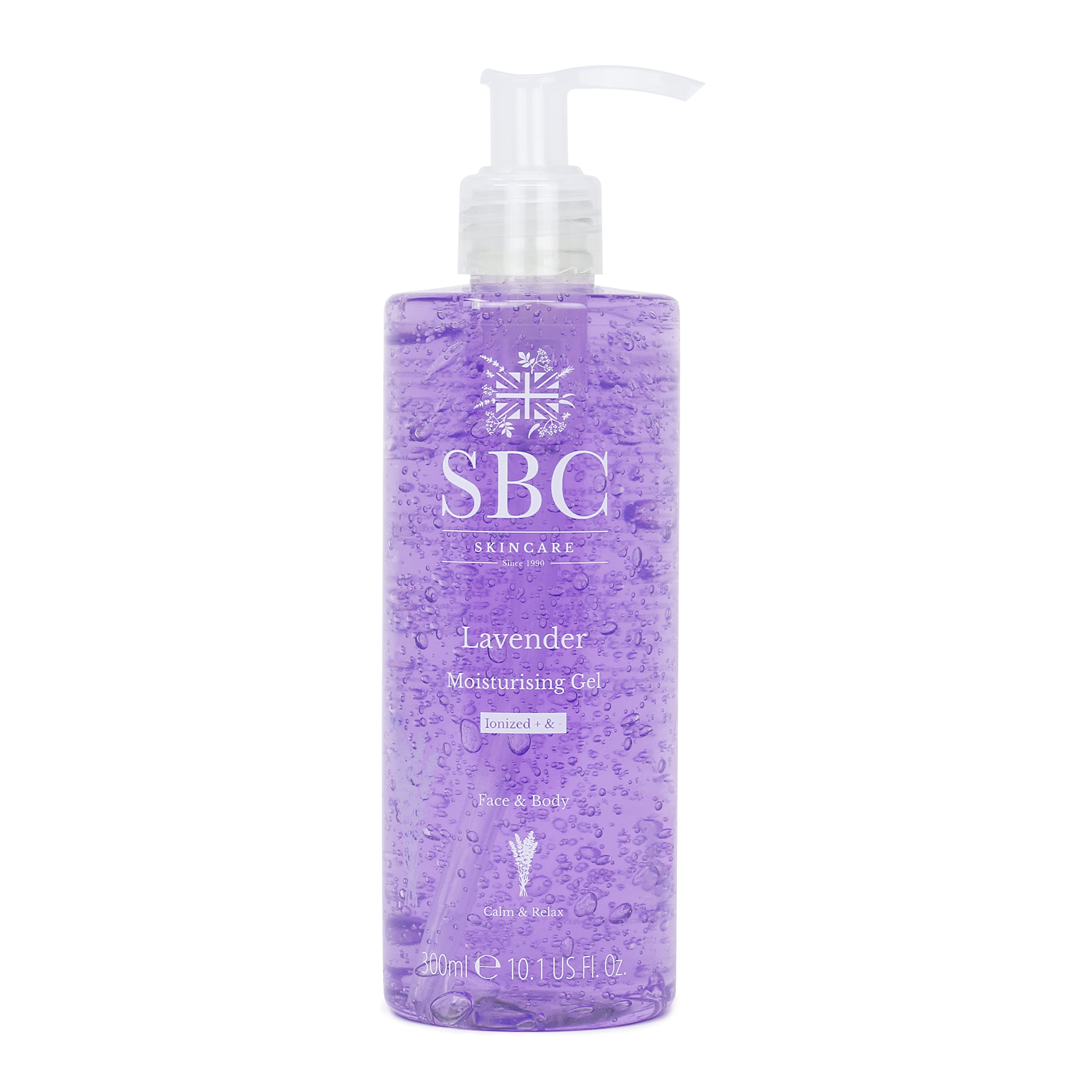 SBC Skincare Lavender Moisturising Gel 300ml, Light Moisturiser for Stressed, Hormonal or Overheated Skin, Face and Body