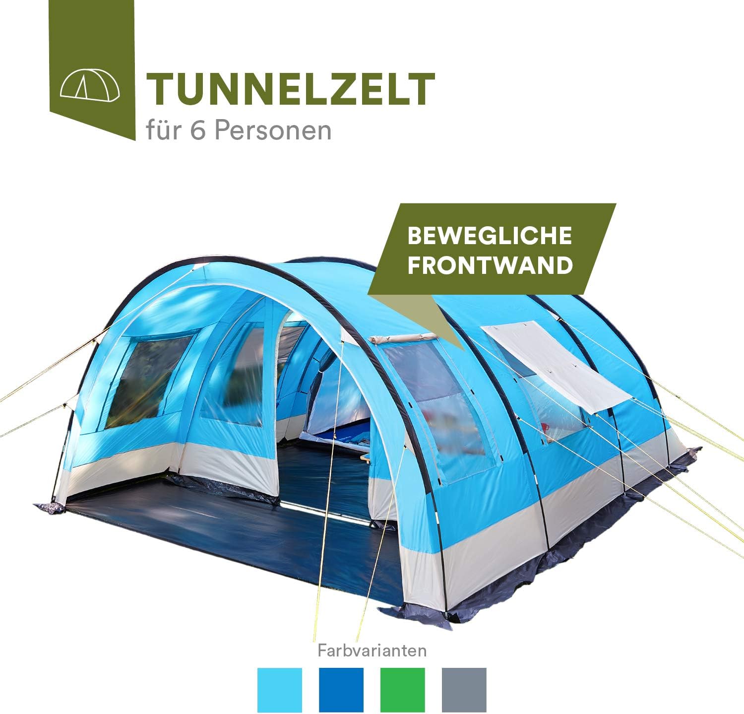 Skandika Helsinki Family Tunnel Tent with Moveable Front Wall, a Dividable Sleeping Cabin and 5000 mm Water Column, 6 Person/Man