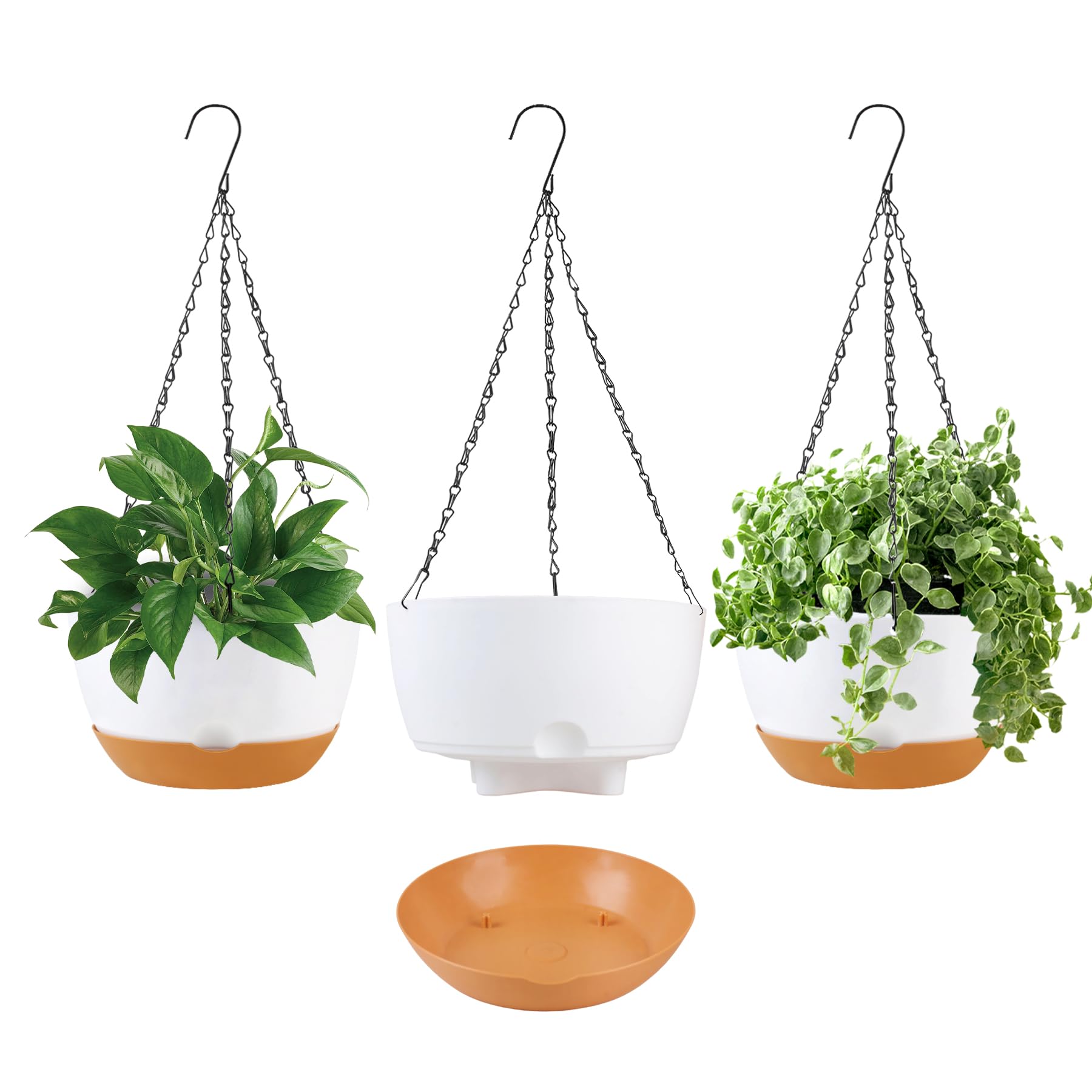 Photo 1 of KPUVX 10 inch Hanging Planters Self Watering Pots for Indoor Plants, 3 Pack Plastic Hanging Basket with Removable Tray for Home Garden Porch Balcony Patio Decor (White)