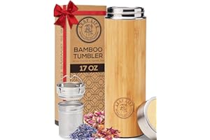 Leaflife Sustainable Bamboo Loose Leaf Tea Tumbler - 17oz Tea Bottle with Infuser - 12 Hrs Hot & Cold-Vacuum Insulated Stainl