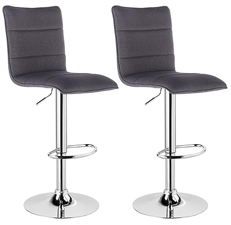 WOLTU® BH60dgr-2 2 x Barhocker Trensenhocker Barstuhl höhenverstellbar drehbar gepolstert Sitzfläche aus Leinen Dunkelgrau
