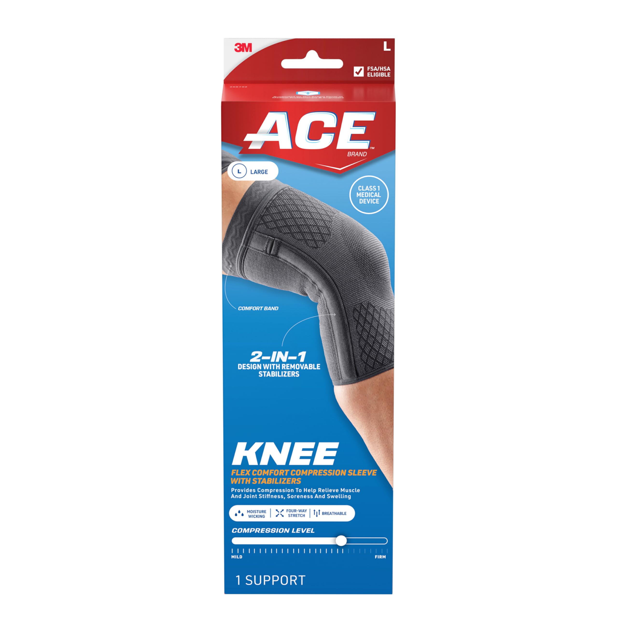 Photo 1 of ACE Brand Flex Comfort Compression Knee Sleeve with Stabilizers 208702, Large