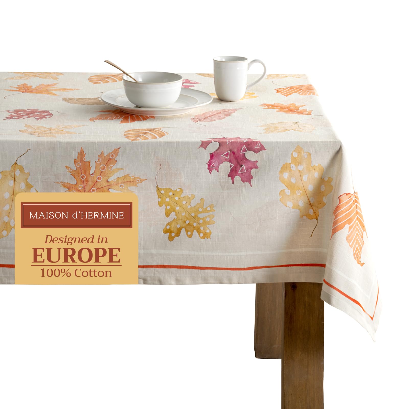 Maison d' Hermine Table Cloth Rectangle Table 100% Cotton 180 cm x 140 cm Tablecloth Reusable Everyday Use for Christmas Decorations Dining Farmhouse Home Party Festive (Colours Of Autumn)