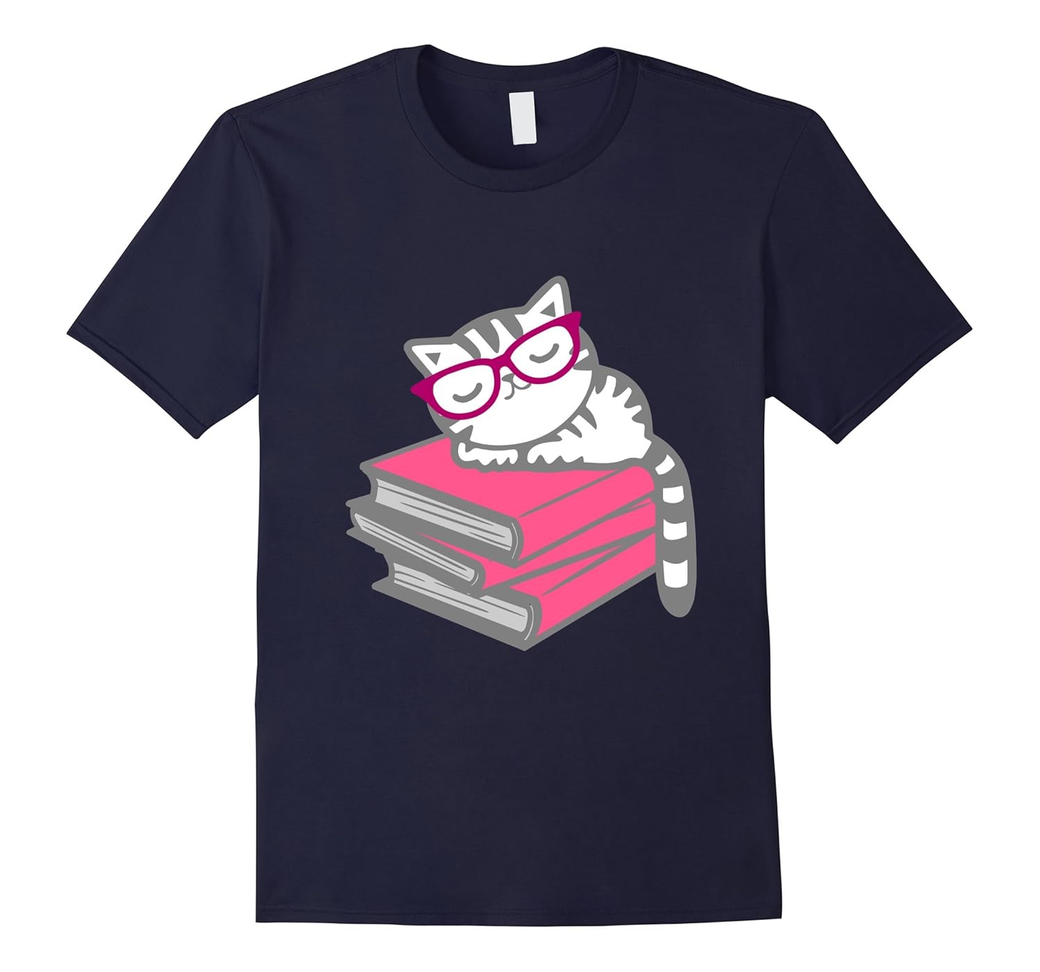 Cat Book Nerd Reader with Glasses Cute Geek Funny T Shirt-Rose