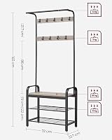 VASAGLE Coat Rack 4-in-1 with Shoe Storage Bench Hallway Organizer Greige Black view 7