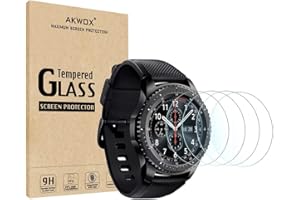 (4-Pack) Gear S3 Tempered Glass Screen Protector, Akwox [0.3mm 2.5D High Definition 9H] Premium Clear Screen Protective Film for Samsung Gear S3 Frontier / Classic Smart Watch 1.3 Inch
