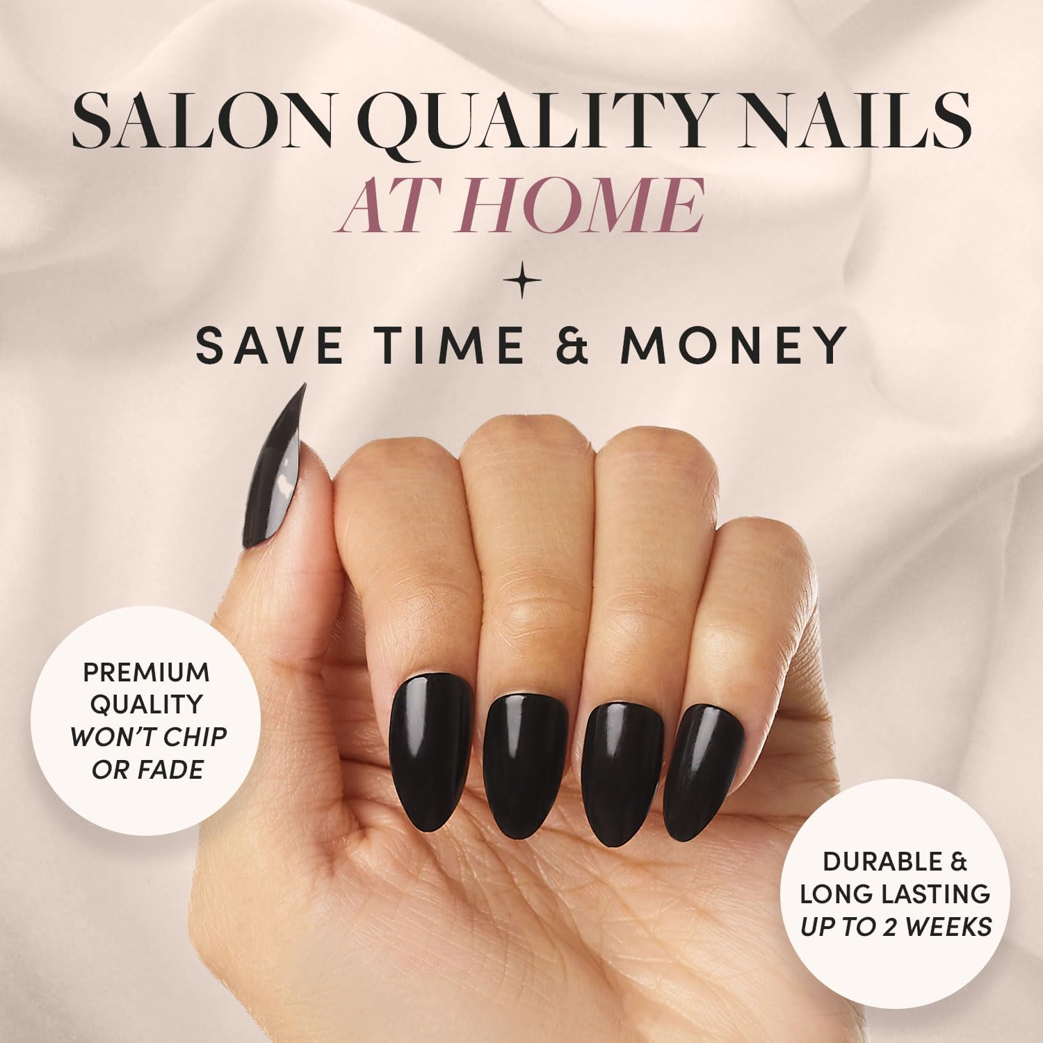 Glamnetic Press On Nails - Boba | Opaque Black Short Almond Nails, Reusable | 12 Sizes - 24 Nail Kit - Image 2