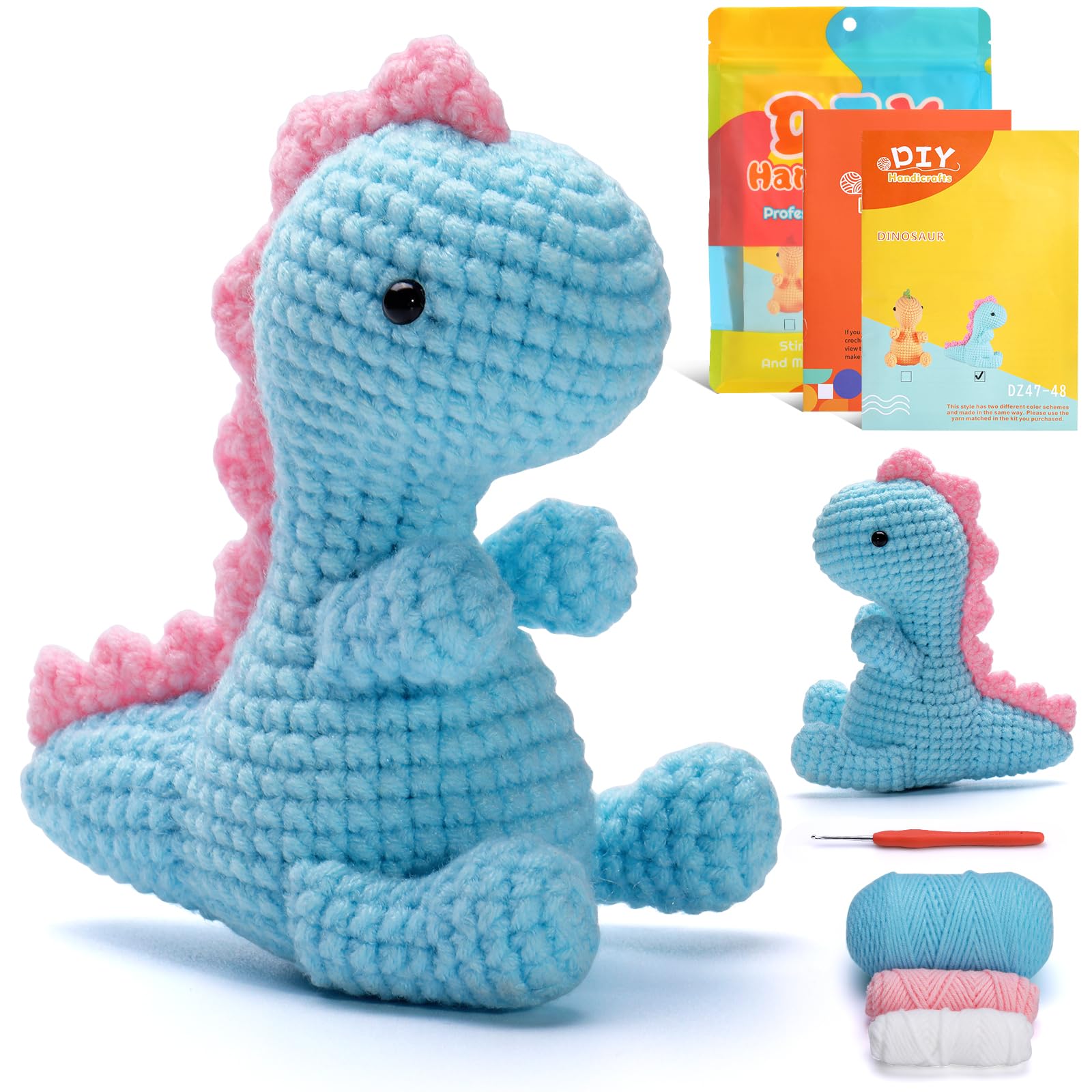 ZMAAGG Crochet Kit for Beginners, Crochet Animal Kit, Knitting Kit, Crochet Stuffed Animal Kit with Yarn, Step-by-Step Instructions Video, Beginner Crochet Kit for Adults (Blue Dinosaur)