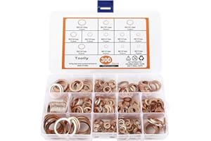 Toolly Copper Washer Assortment Set, 300Pcs 12-Sizes Copper Metric Sealing Washers Kit, Flat Washers Assortment Set
