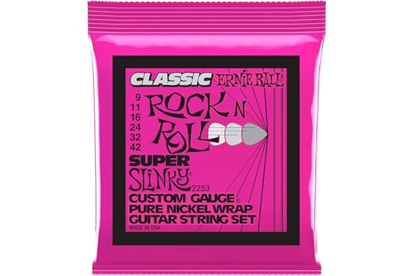 Ernie Ball Super Slinky Classic Rock n Roll Pure Nickel Wrap Electric Guitar Strings - 9-42 Gauge