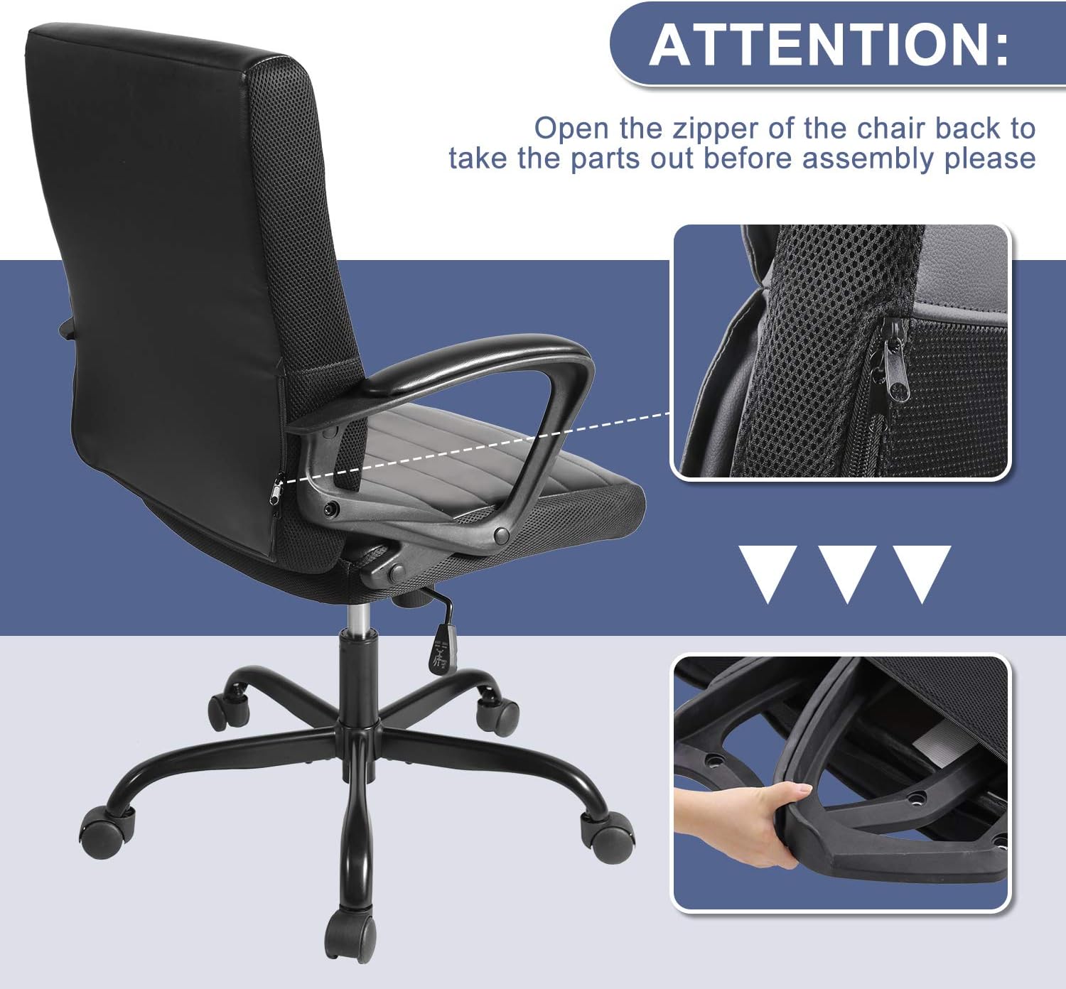 Office Chair Bonded Leather, Ergonomic Executive Computer Task Office Desk Chair Mid-Back with Swiveling Casters for Home Office Conference Room: Kitchen & Dining