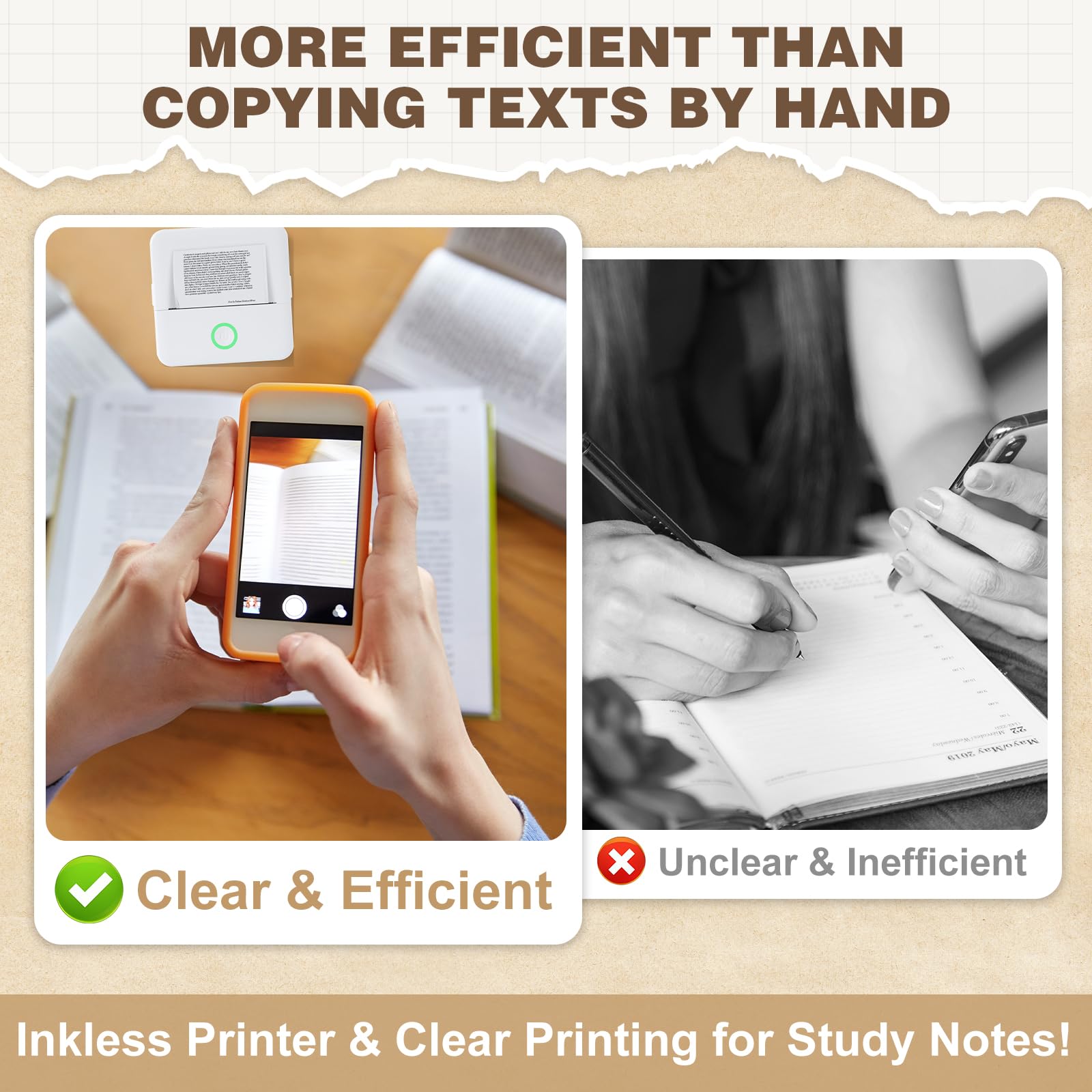 Print Pods Mini Printer, Thermal Inkless Sticker Maker with 10 Rolls Printing Paper, Pocket Printpod for phone, Impresora Portátil for Notes, Flashcards, Journal, DIY, Compatible with iOS & Android