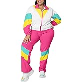 UOUA Plus Size 80s Outfit for Women 90s Costume Long Sleeves Windbreaker 2 Piece Party Tracksuit